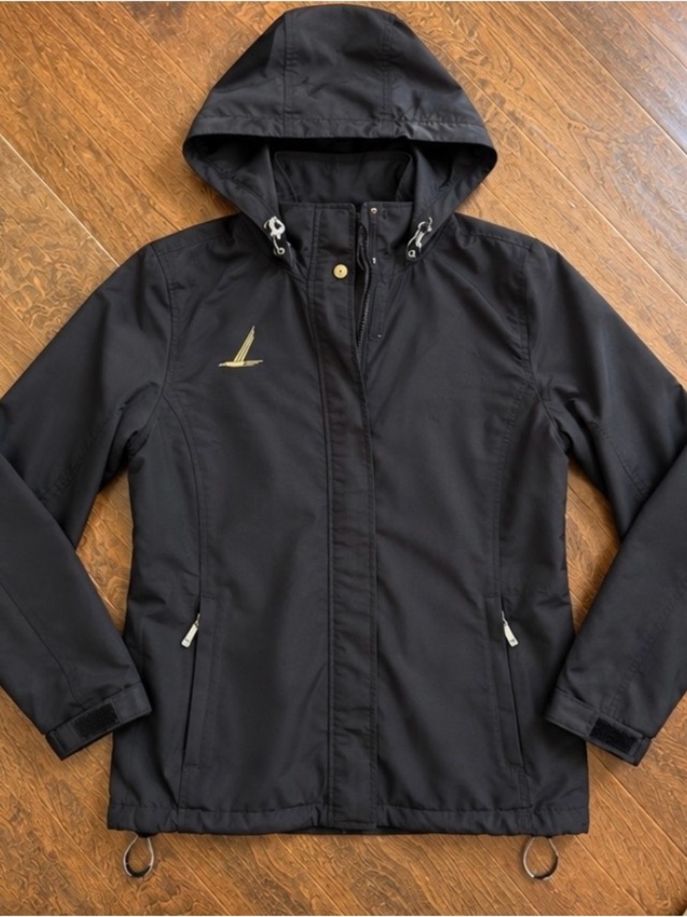Lands' End Black Hooded Utility Jacket with Gold Logo